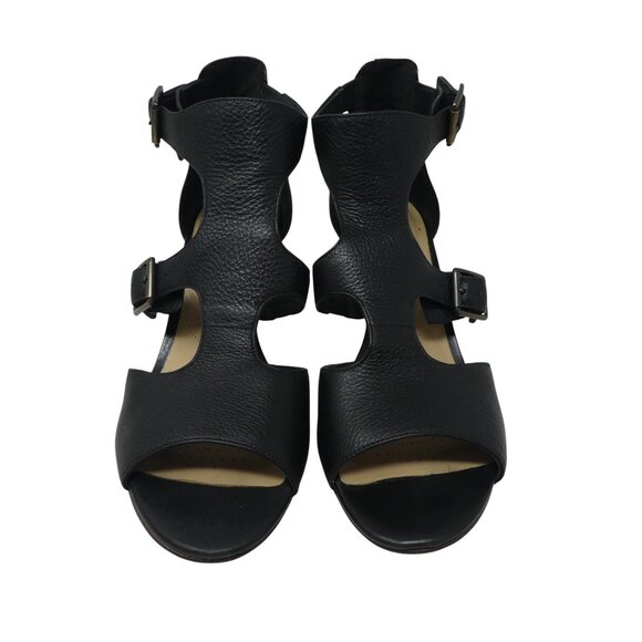 Clarks Deloria Kay Black Leather Open Toe Ankle Strap Heeled Sandals - Picture 6 of 13